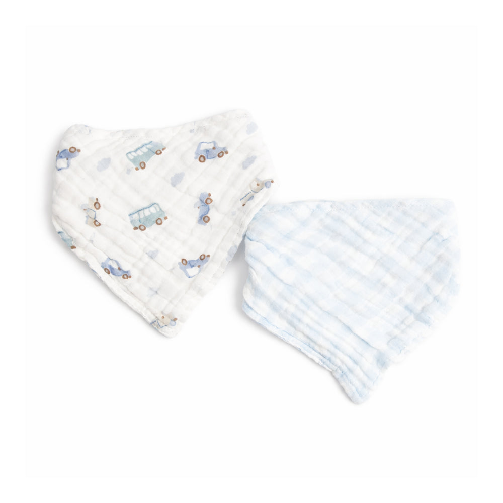 Tiny Tales Baby Muslin Bandana Bib 2pk - ON THE ROAD